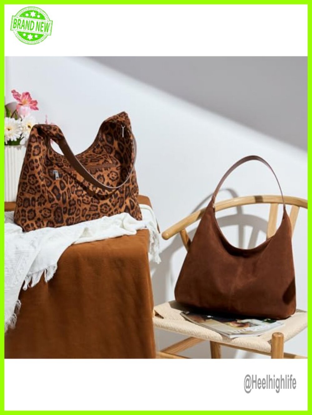 Slouchy Tote Bag Faux Suede Leather Crescent Hobo Zipper Casual - Picture 6 of 6